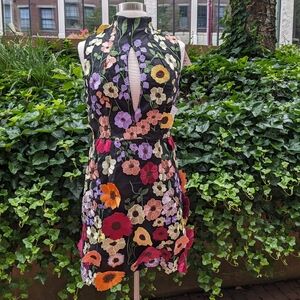 High Neck Floral Applique Mini Dress